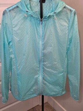 Hind Sheer Aqua Blue Nylon Hooded Retro Rain Jacket Size L